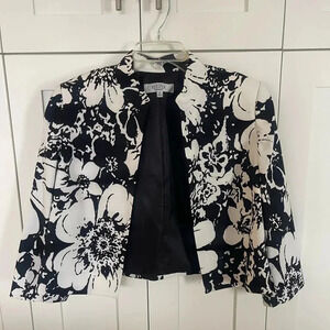Kasper Black and White Floral Bomber Blazer